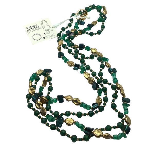 Make A Twist Necklace Two Ways To Wear Green Gold Tone Beaded Boho Style - Picture 3 of 3